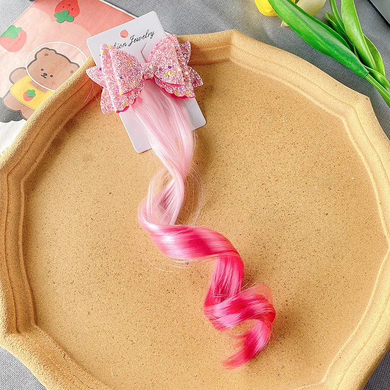 1pc Prinzessin niedlichen Farbverlauf lockiges Haar Fliege Perücke Mädchen Haarnadeln Kinder Kopf bedeckung Haar griff Haars pangen Haars pangen Haarschmuck – Detail 5
