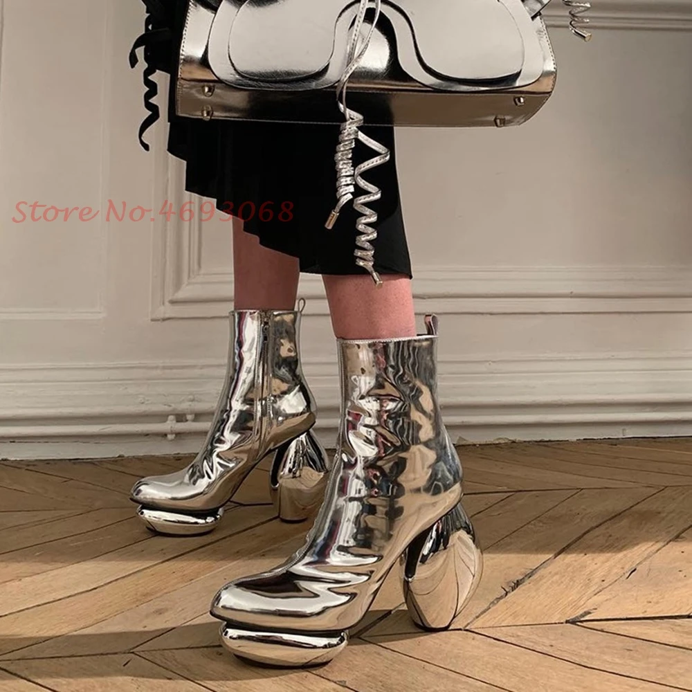 Conciliar sin embargo convergencia Patent Leather Spring Silver Ankle Boots 2022 Pointy Toe Strange Style  Heels Platform Booties Outfit Women Casual Party Shoes - Women's Boots -  AliExpress