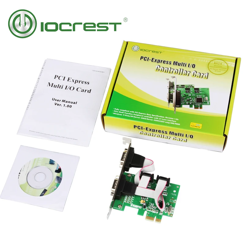 IOCREST PCI Express 2 Ports Serial RS232 Com db9 Controller Card PCI-e 1.0 x 1 WCH382 Chip with Low Profile Bracket