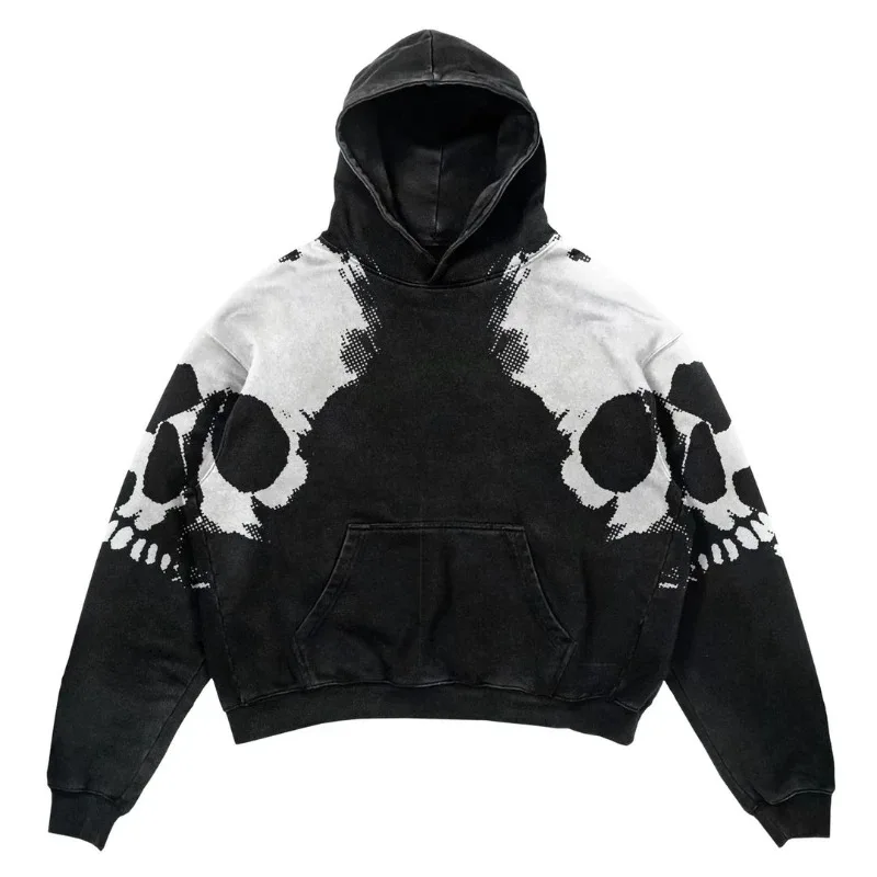Retro Punk Men's Hoodies Y2K Streetwear Hip Hop Blast Print Skull