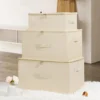 Clothes Storage Bins with Zipper Lid with Handles Foldable Lidded Cotton Linen Fabric Cube Basket Closet Organizer Container Box 4