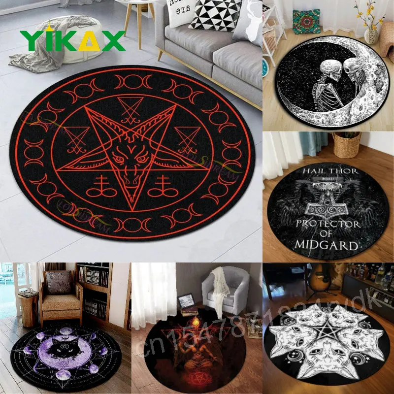

Skull Pattern Picnic Carpet Round Floor Mats Black Home Decor Door Rugs Bedroom Bathroom Living Room Kitchen Anti-Slip Doormat