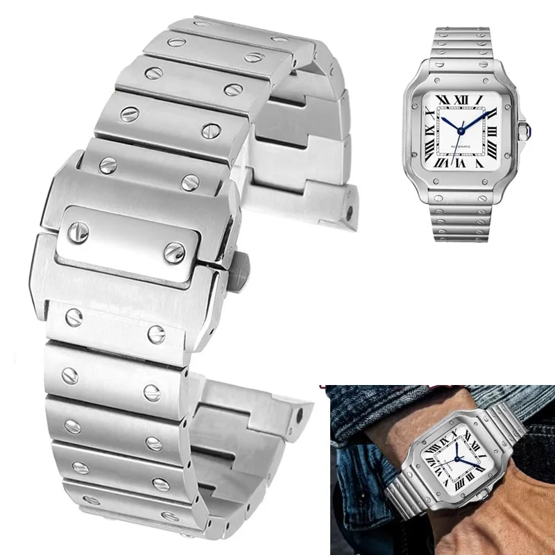 

316L Solid Stainless Steel Watch Band For Cartier Santos100 WSSA0009 Fine steel watchband Metal Strap Men Band Bracelet 23mm