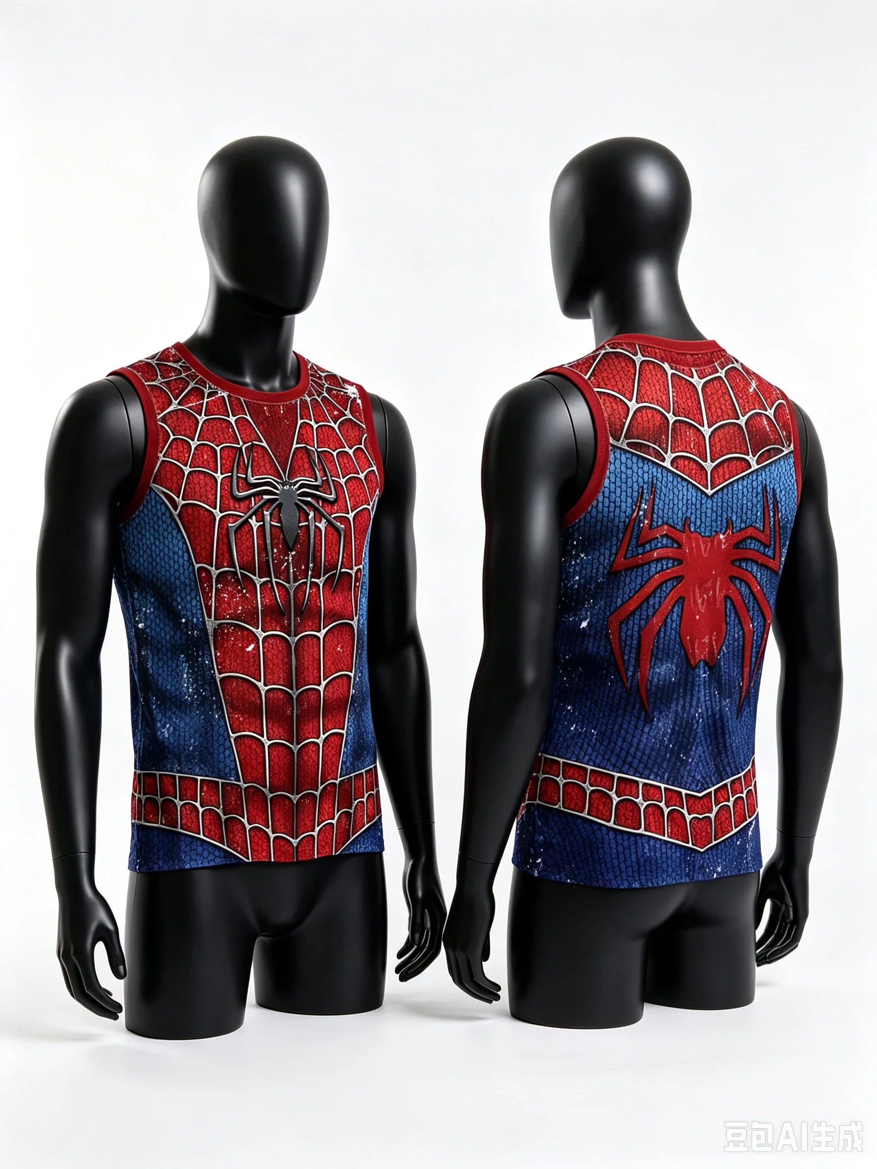 Eltern-Kind Spider Hero 3D-Druck Ärmelloses Tanktop, Rot-Blau-Goldenes Netzmuster Sporttrikot, 100% Polyester Atmungsaktiv