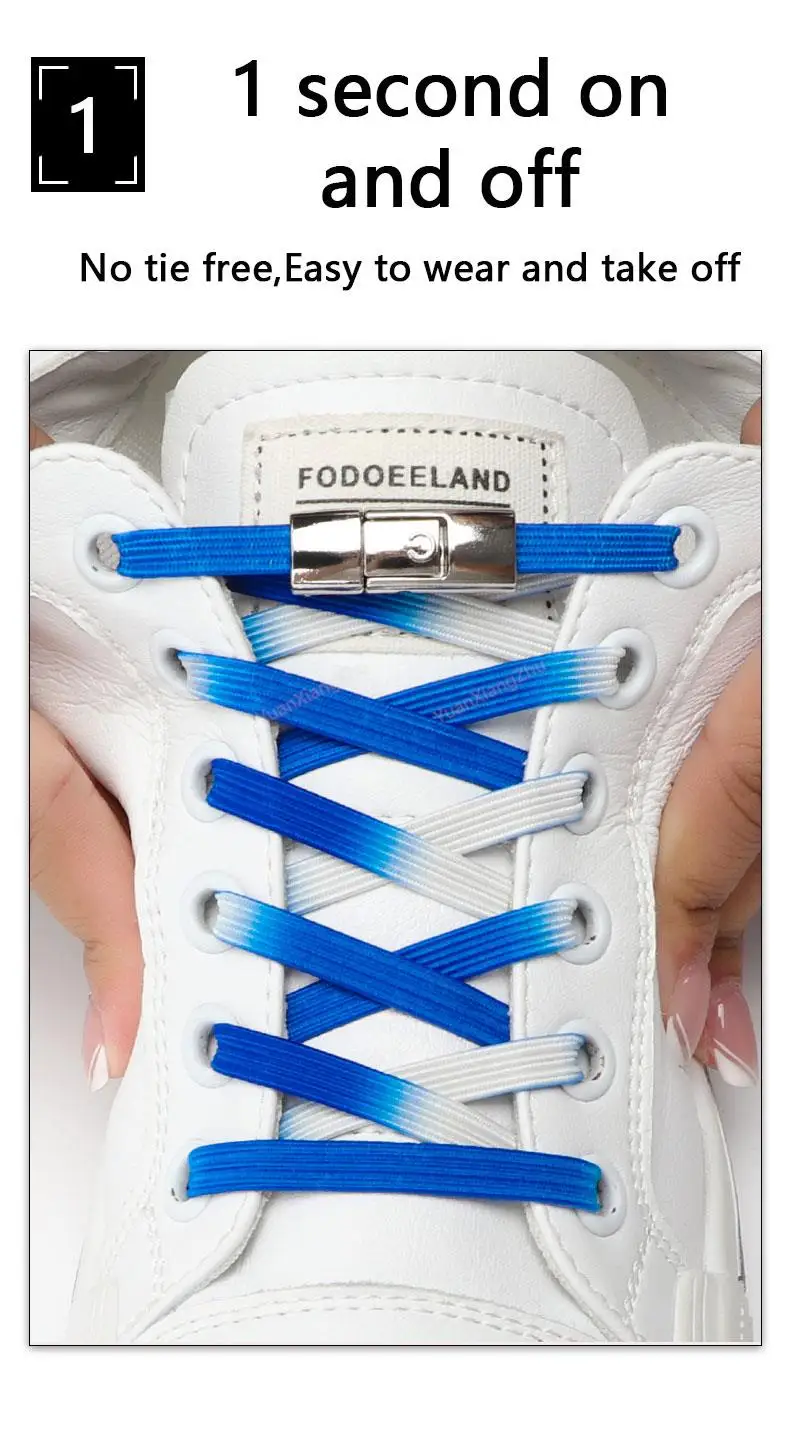 Gradienten Flache Elastische Schnürsenkel Turnschuhe Drücken Lock schnürsenkel ohne krawatten Kinder Erwachsene 8MM Breite Keine Krawatte Schnürsenkel Schuhe zubehör – Detail 13