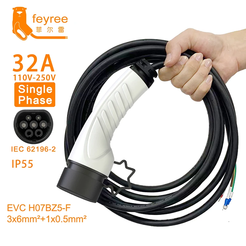 EV Charging Cable 11kW, 32A, Type 2 to Type 2, 3 phase, 10meter (EVAKA) -  IP55 protection