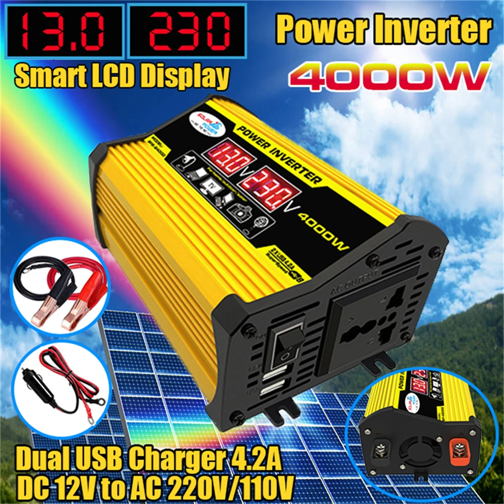 PortableInverterCarPowerInvertersDC12VoltToAC110220VoltTransformer4000WModified