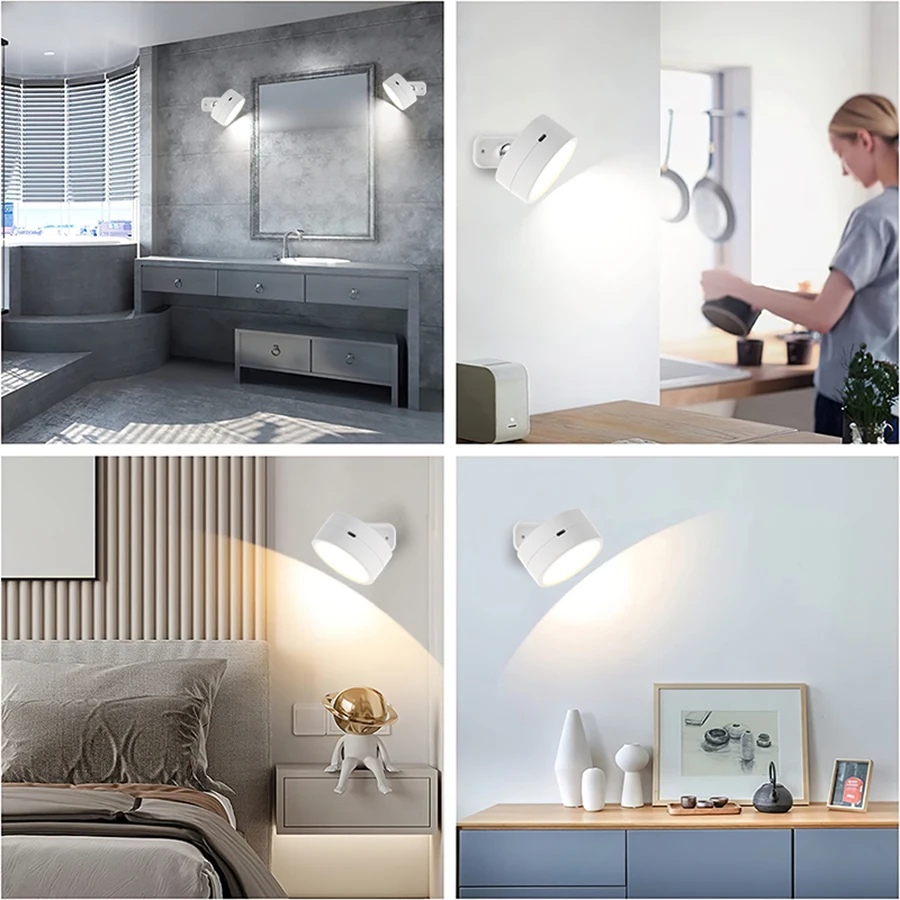 Led wall lamp 360&deg;rotatable rechargeable RGB&3Color magnetic spotlight touch remote control for bedroom living room lighting