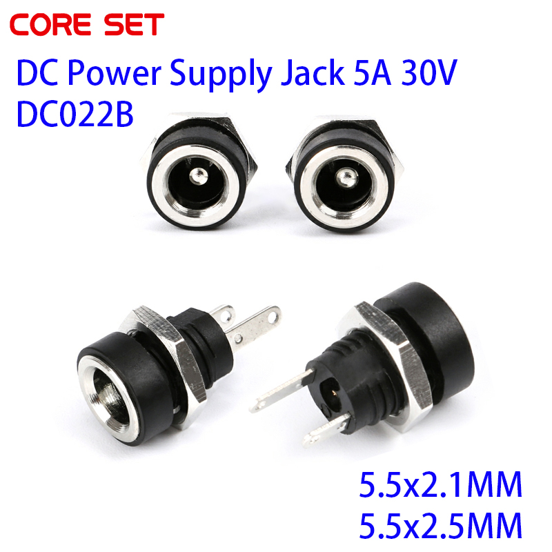 5/10Pcs 5A 30V DC Power Supply Jack Socket Female Panel Mount Connector 5.5 2.1mm Plug Adapter 2 Terminal Types 5.5x2.1 DC-022B