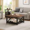 Square Coffee Table for Living Room, Vintage Living Room Table with Shelf, Coffee Table with Storage 3