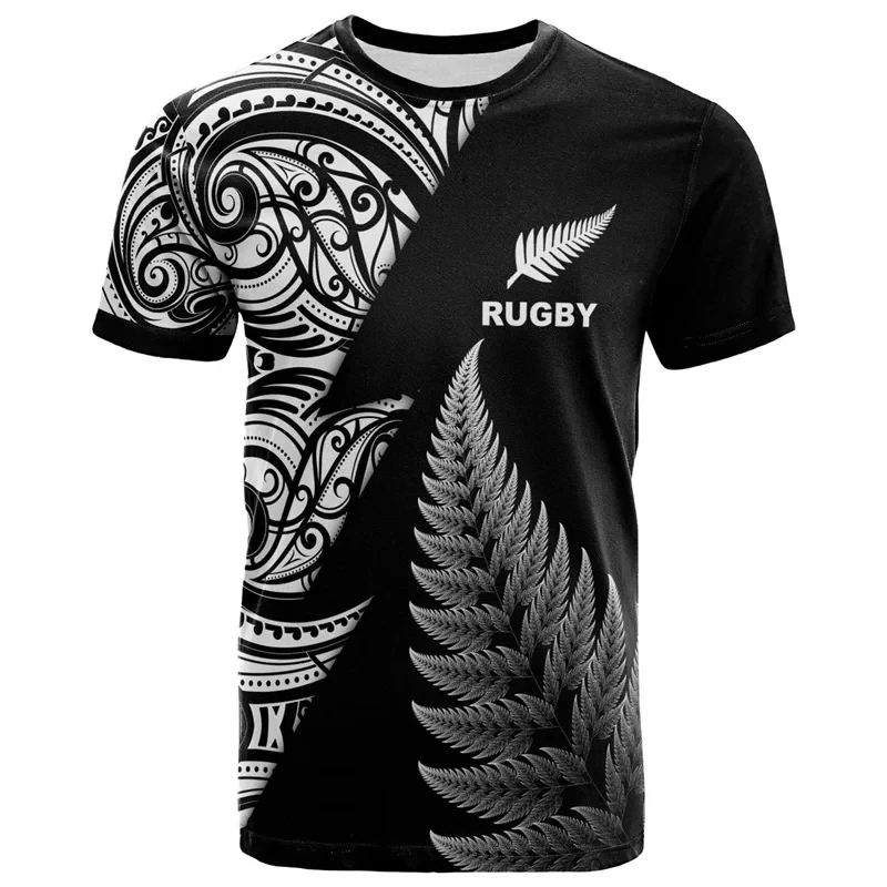 thumbnail image 1 of Camiseta estampada de pelota de rugby maorí de Nueva Zelanda de verano, camiseta deportiva de secado rápido para hombre, ropa deportiva hawaiana de moda, 1 of 5