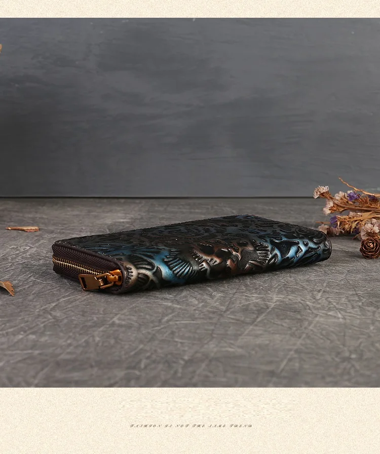 3D Floral Muster Echtes Leder Geldbörse Frauen Echtes Kuh Leder Brieftasche Damen Große Kapazität Rindsleder Kupplung Handtasche – Detail 14