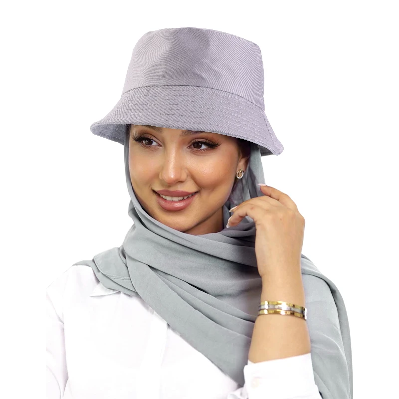 

New Muslim Women Bucket Hat With Chiffon Hijabs Bonnet Ready To Wear Instant Hijab Islam Headscarf Shawls Wrap Turban Headwear