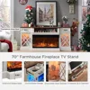 Farmhouse TV Stand with Fireplace, 70'' Entertainment Center Stand with 36" 3-Sided Glass Electric Fireplace for TVs Up to 80 in 2