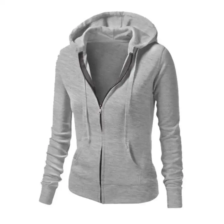 Gris - Sudadera con capucha y cremallera deportiva para mujer