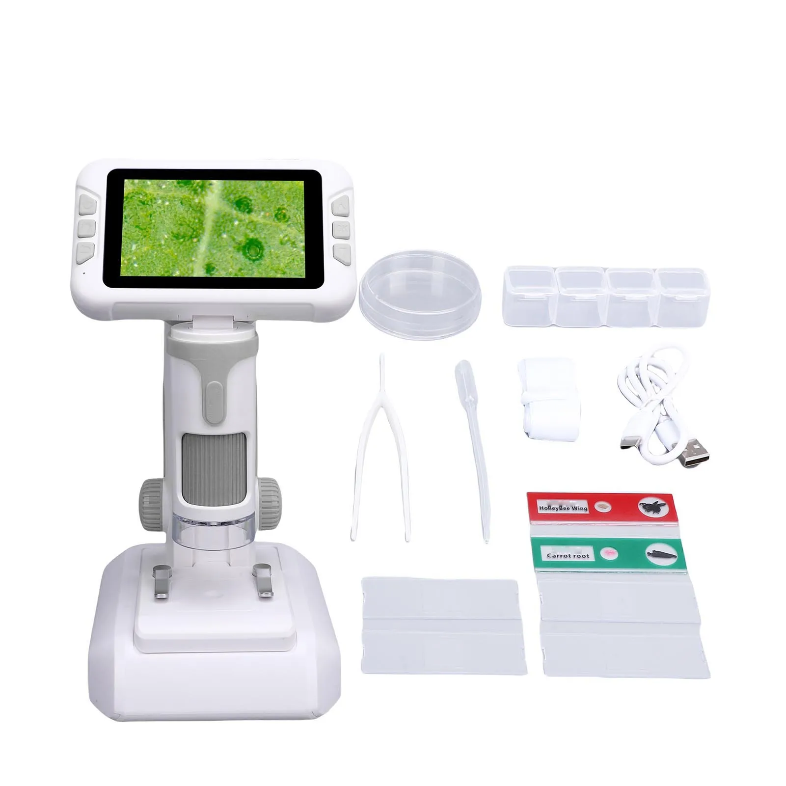 1600X 어린이용 현미경 1600X 4인치 LCD 화면 휴대용 데스크탑 디지털 현미경 LED 조명 포함 교육용