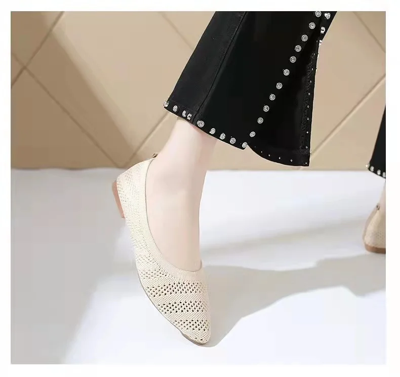 2022 Fashion Slip On Mesh Loafers Breathable Stretch Ballet Shallow Flats Women Soft Bottom Pointed Toe Boat Shoes