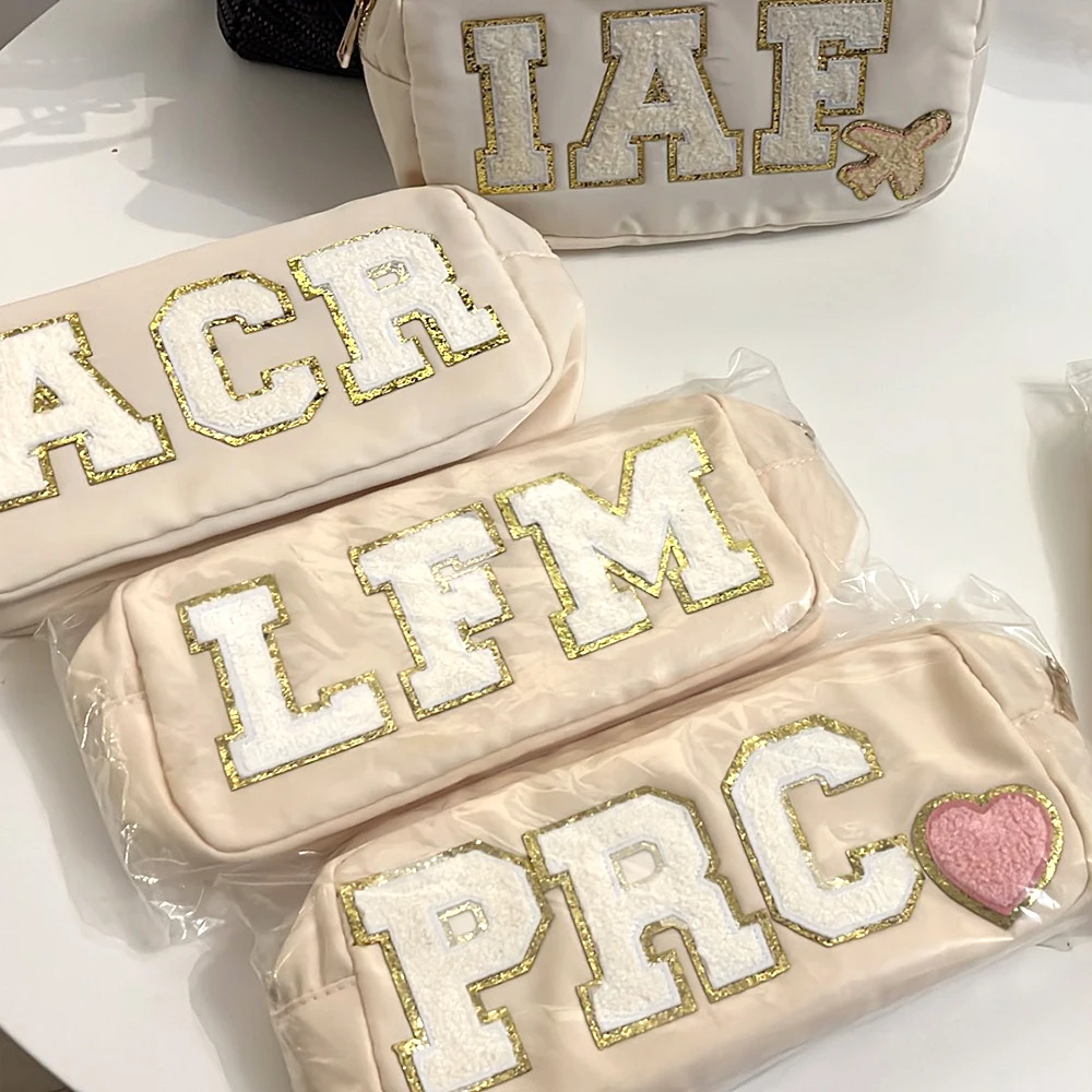 Embroidered Name Chenille Letter Patches A-Z Pink Adhesive Alphabet Patch For Clothes Bags T-shirt Iron On Letter Patch Applique chenille sticker patch