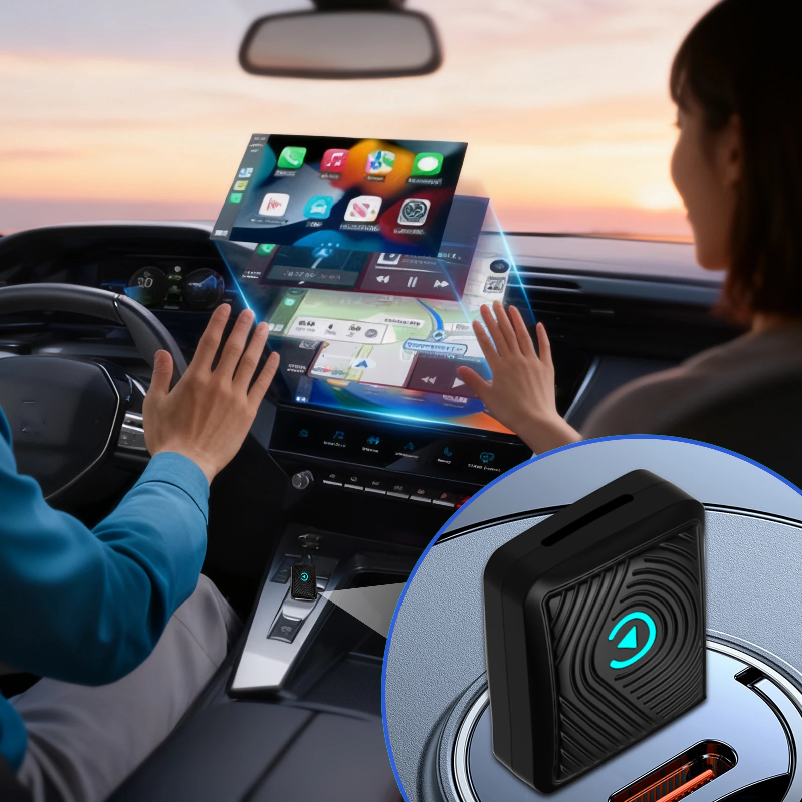 BT 5.3 2-in-1 무선 CarPlay 안드로이드 오토 어댑터, 유선에서 무선으로 변환, 아이폰 & 안드로이드용 무선 CarPlay 어댑터