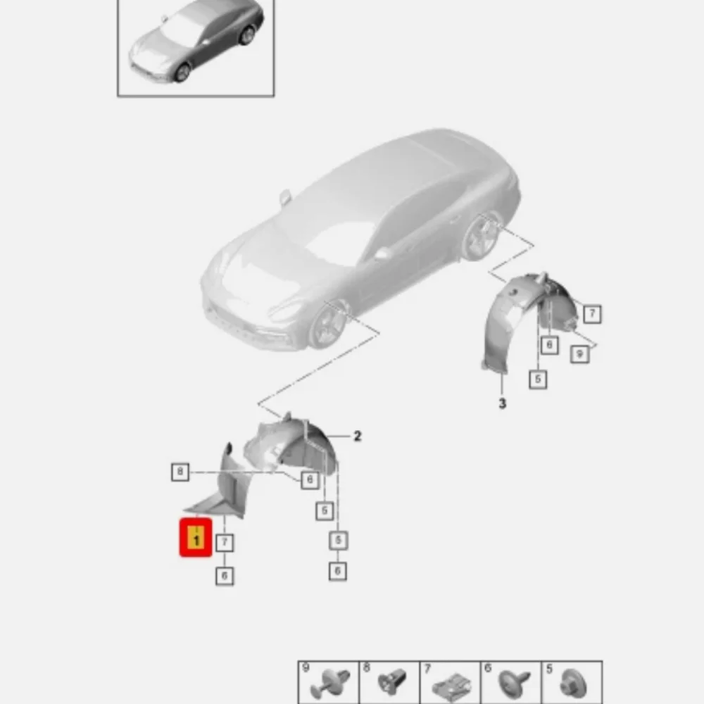 프론트 휠 프론트 하프 이너 라이닝 머드가드 971809958A 포르쉐 파나메라 971 2016-2023용 (그리드 포함) 2.9T 4.0T