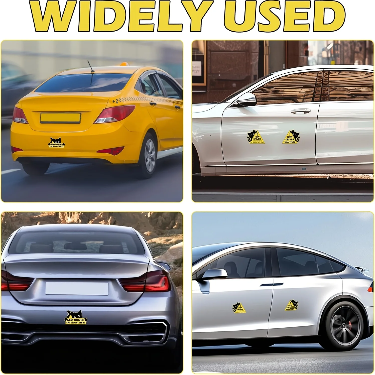 검은 고양이 자동차 자석 3개, 재미있는 신규 운전자 경고 표지판, 인내심을 가지세요, 신규 운전자에게 안전함, 중간 크기 및 오래 지속됨