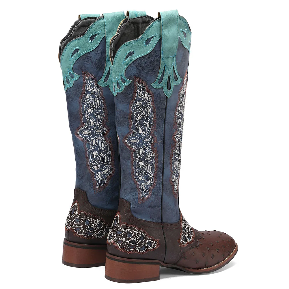 AOSPHIRAYLIAN Western Cowboy Patchwork Sewing Floral Boots For Women 2023 Knee High Retro Cowgirl Riding Women's Shoes Boots