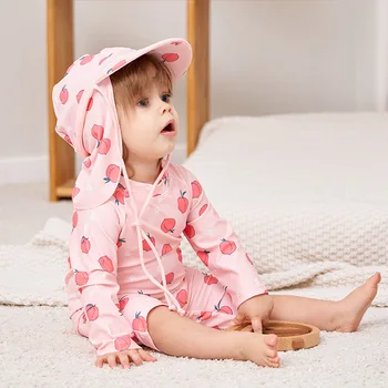 Costumi da bagno per bambina Rash Guard Stampa con fiocco Zip Up Manica lunga Colletto alla coreana Costumi da bagno per bambina Costume da bagno 1 2 3 4 5 6 anni 1