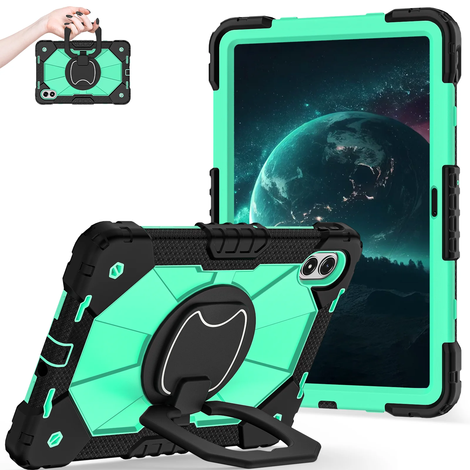 Enhanced Shockproof Tablet Case with Handle Rotation Stand and Hard Cover