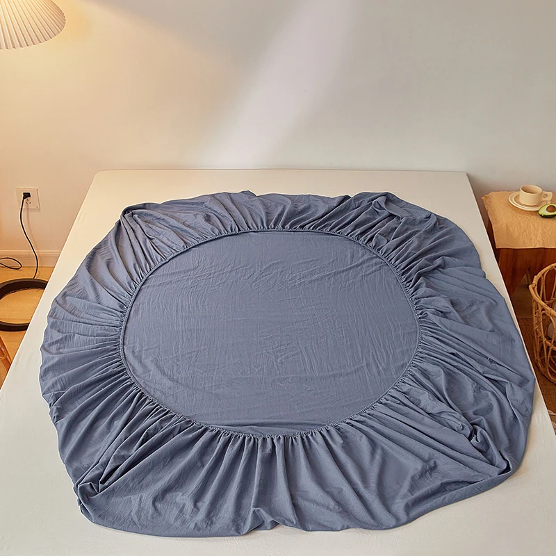 Cotton Fitted Sheet with Elastic Band Anti-Slip Mattress Cover for Single Double Queen King Bed Adjustable Plain Fitted Bedsheet 5