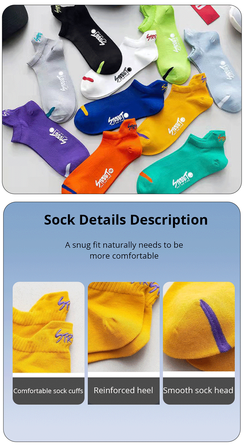 5/6/12 Paar Helle Farbe Knöchel No Show Socken Männer Atmungsaktive Street Fashion Sport Deodorant Unsichtbare Reise Lauf Socken – Detail 3