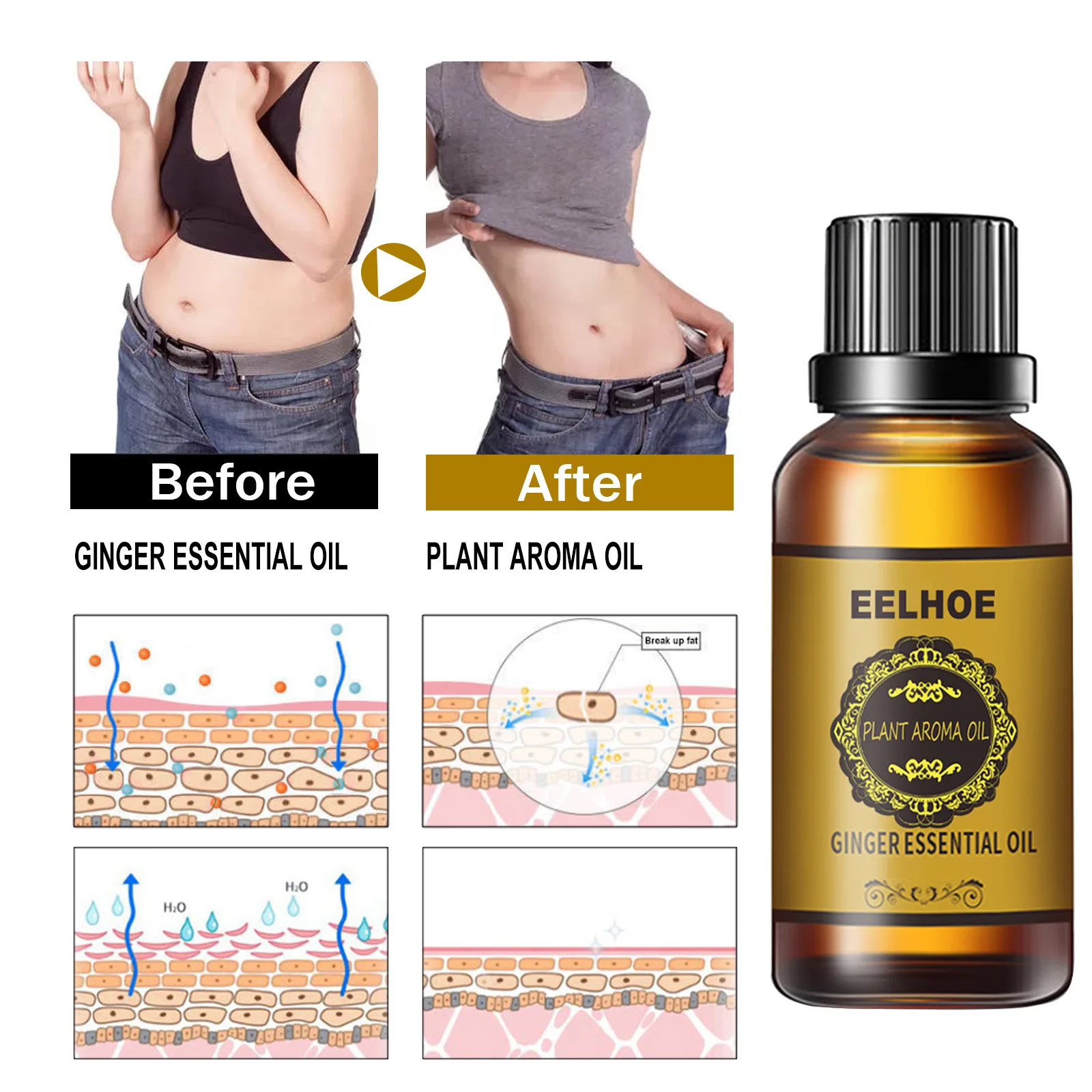 10/30ML Natural Ginger Oil Lymphatic Drainage Therapy Anti Aging Plant