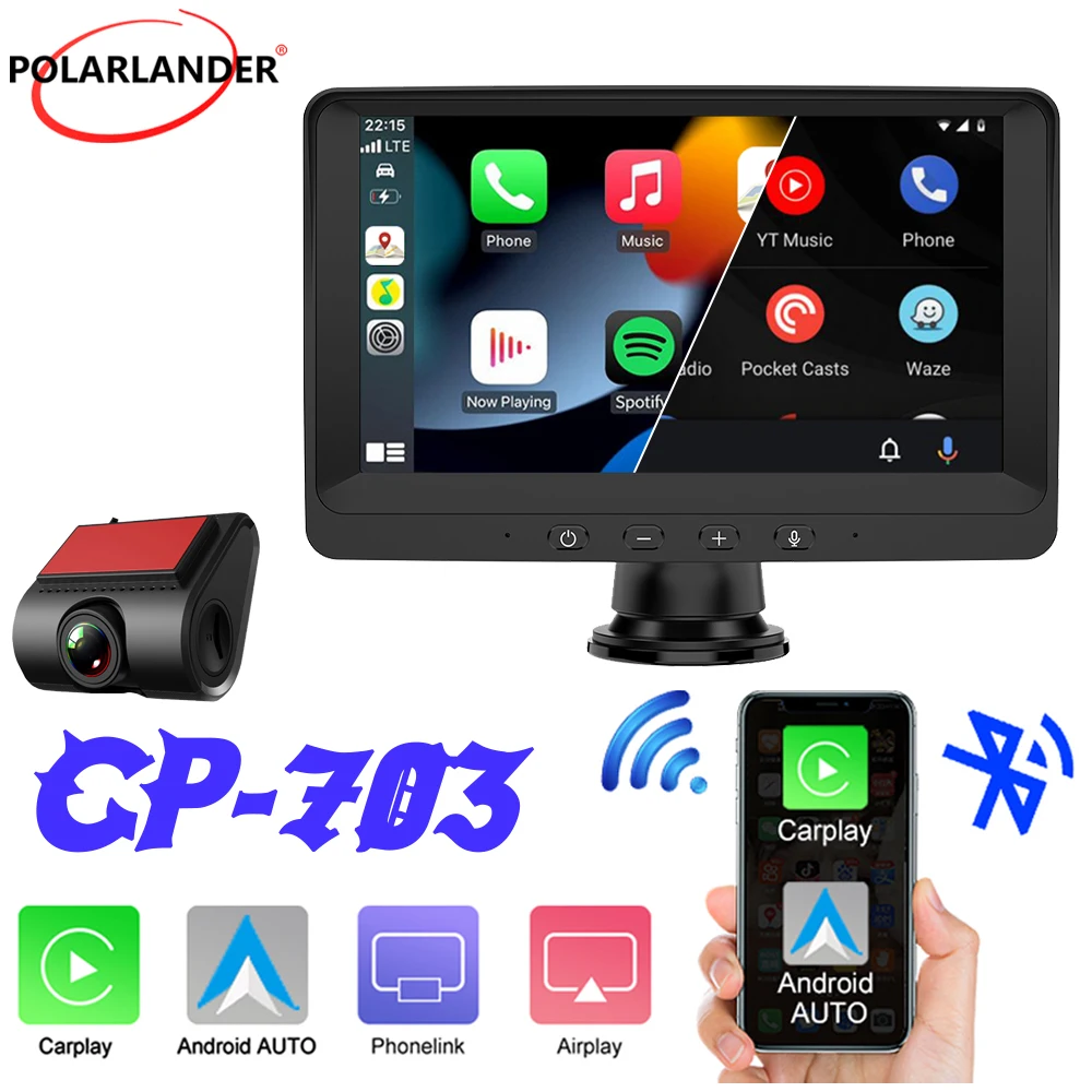 

Car Display Universal 7 Inch Touch Screen Wireless Stereo Android Auto/Carplay Bluetooth5.0 Multimedia For BMW Toyota Nissan Car
