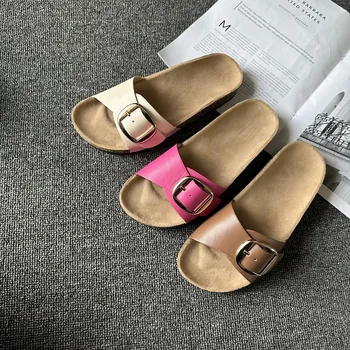 ⁦Comemore Flat Slippers Casual Shoes Fashion Leather Buckle Beach Slides Flip Flop White Yellow Round Toe Summer Women Sandals43⁩ – תמונה ⁦5⁩
