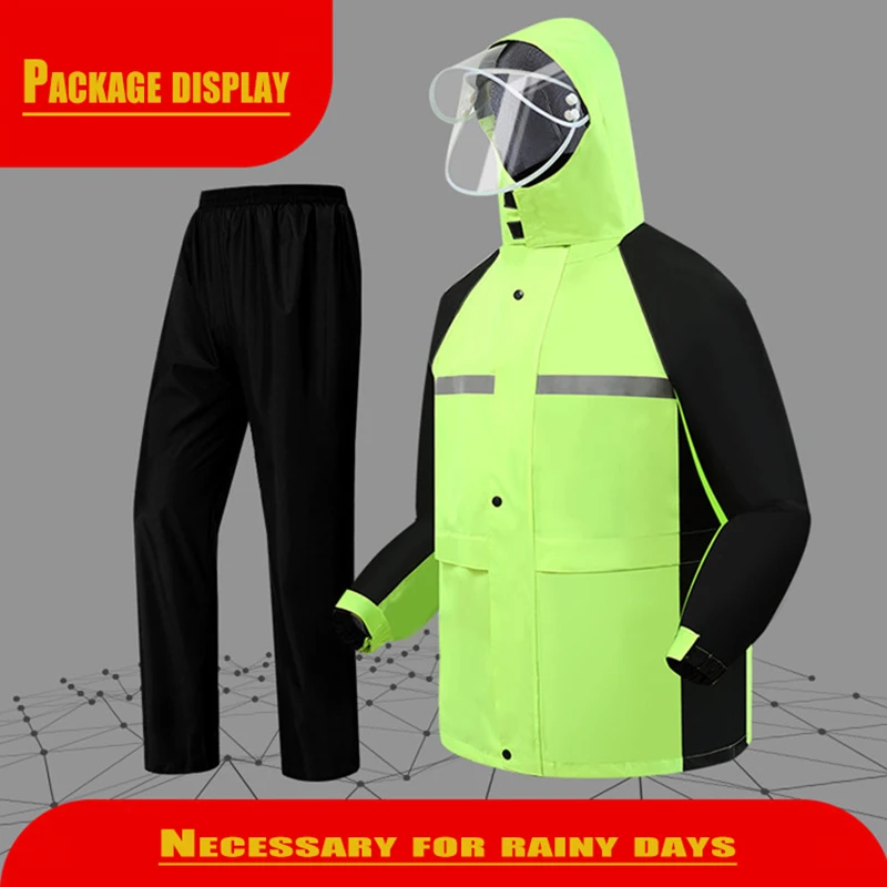 Motorcycle Raincoat Adult Suit Thickening Double-deck Fashion Outdoor Cycling Reflection Prevention Rainstorm Raincoat Rain Pant