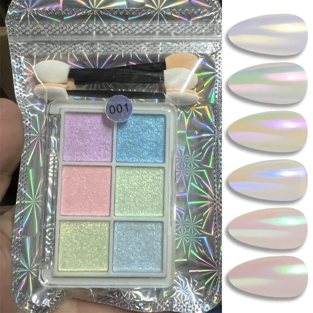 6/4Grids Aurora Solid Mirror Nail Powder Metallic Colorful Dust Metal Effect Nail Glitter UV Gel Polish Chrome Flakes Pigment *+