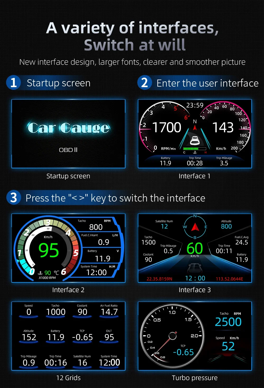 F11 OBD GPS Head-Up-Display LCD Touchscreen Auto-HUD OBD2 Digitaler HUD Bordcomputer Motor Elektronisches Autozubehör – Detail 6