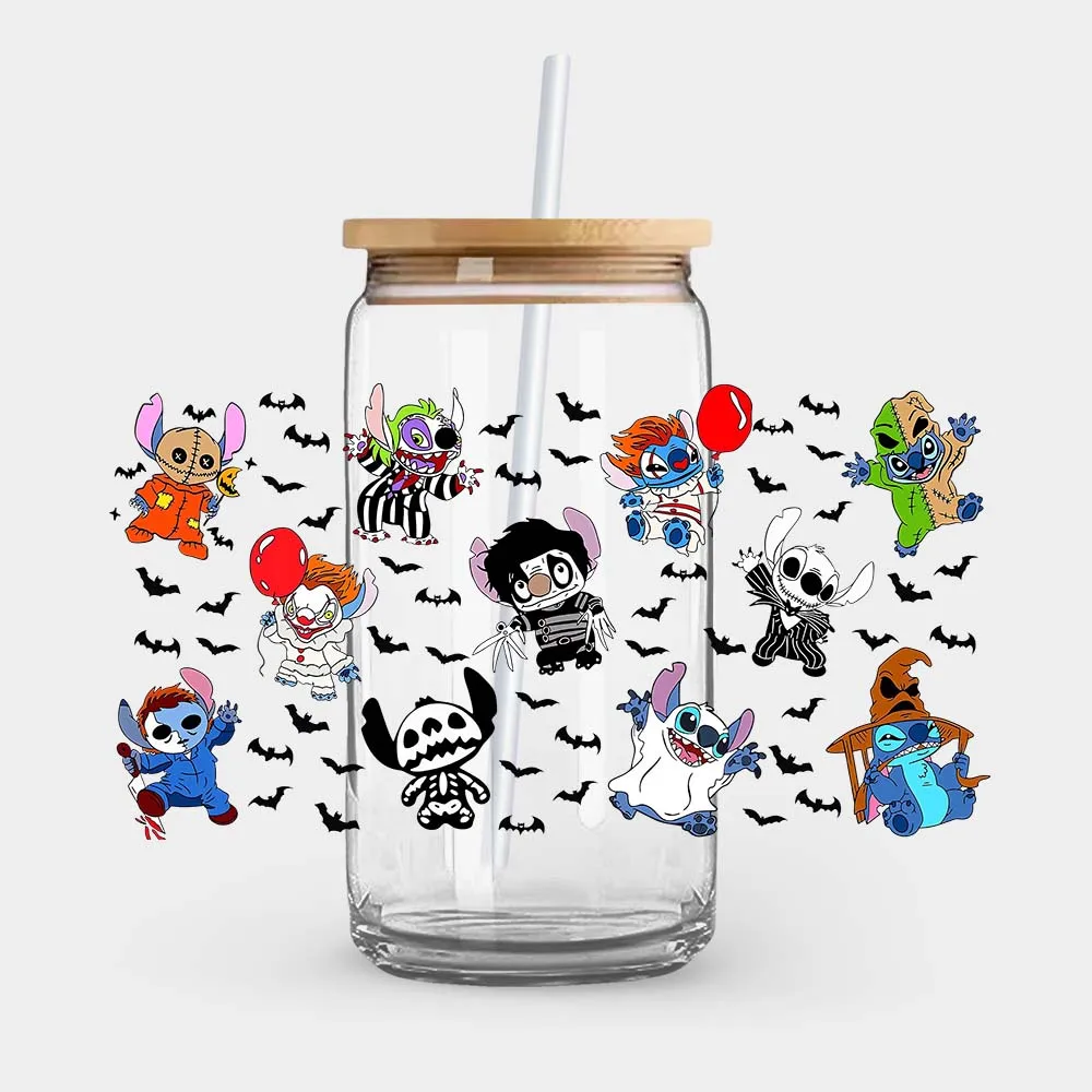 Stitch Halloween Coffee Horror Souvenir Cup Wrap Sticker UV DTF Self-Adhesive Original Cup Embellishments dtf transfer sticker