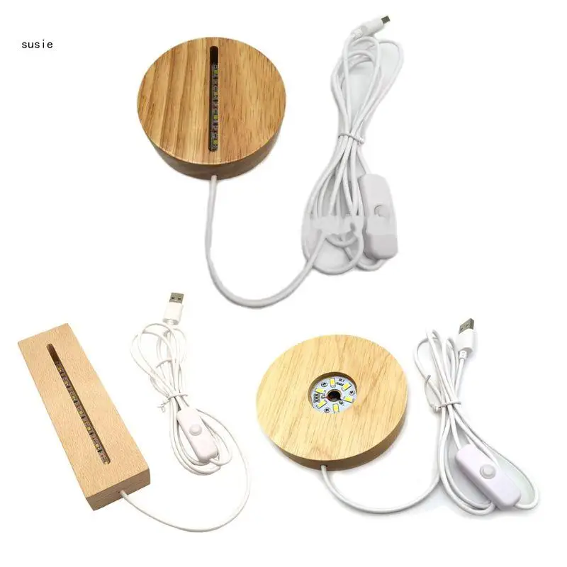 

X7YA LED Wood Display Base for Crystals Glass Art Colorful Light Crystal Display Tool