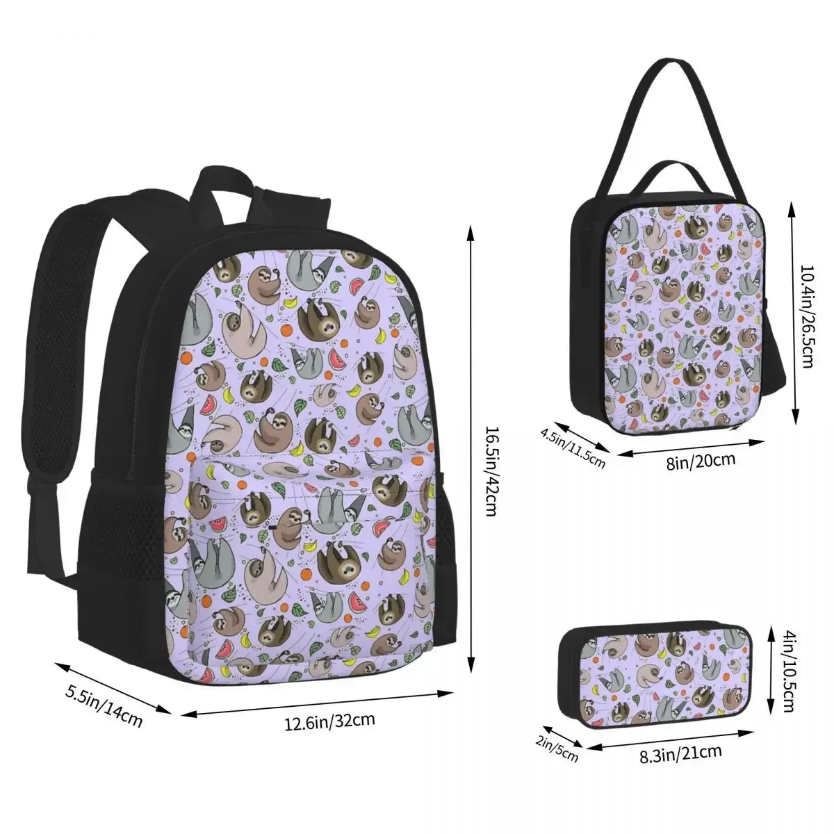 

Sloths In Purple Backpacks Boys Girls Bookbag Students School Bags Cartoon Kids Rucksack Lunch Bag Pen Bag Three-Piece Set