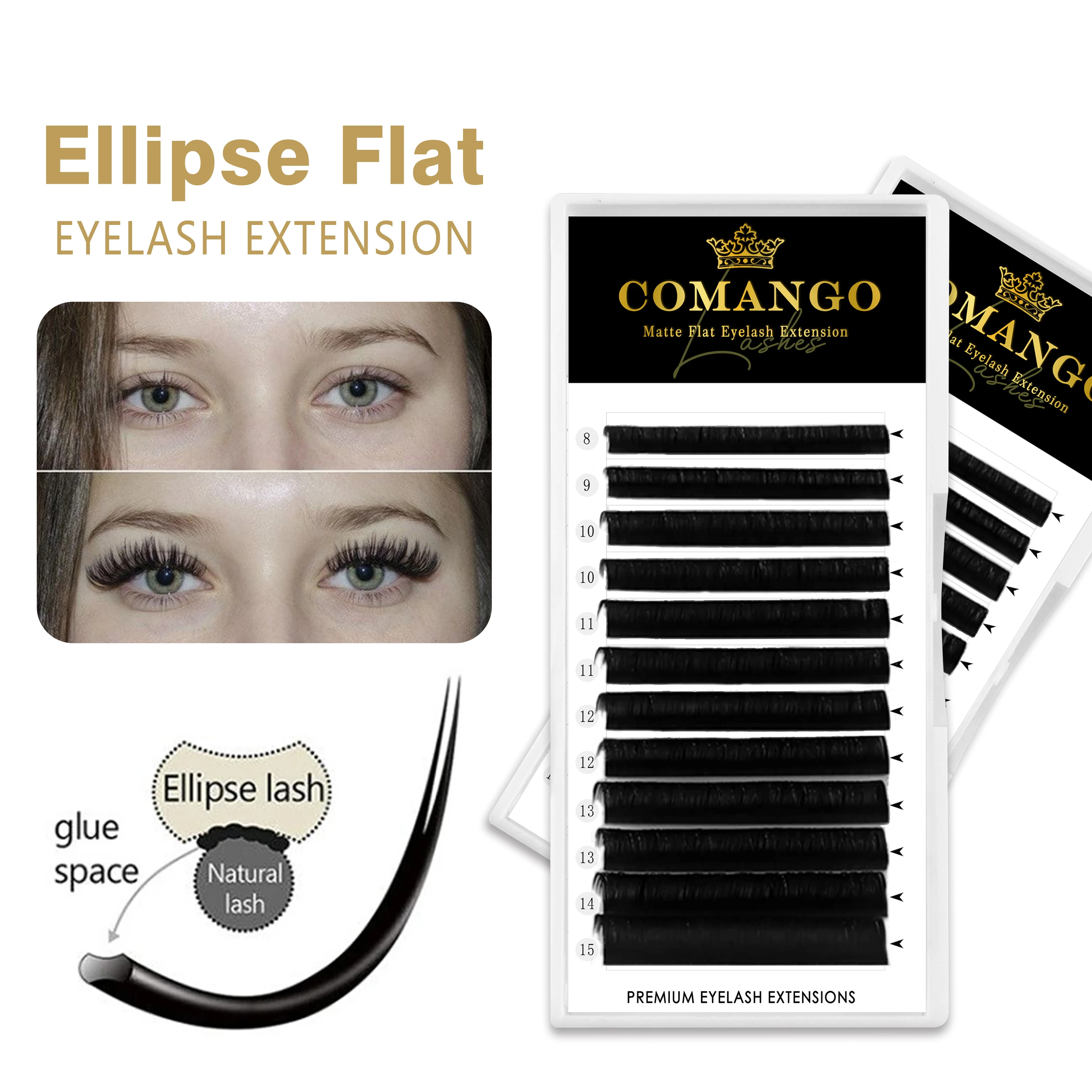 

CoMango Firmer Eyelash Extension Flat Base Stem Nature Flat Ellipse Split Tip Faux Mink Classic Individual Eyelashes Supplies