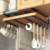 Kitchen Hanging Organizer Rack with Hooks Under Cupboard Paper Towel Rags Hanger Cutting Board Pot Cover Holder Storage Shelf 2
