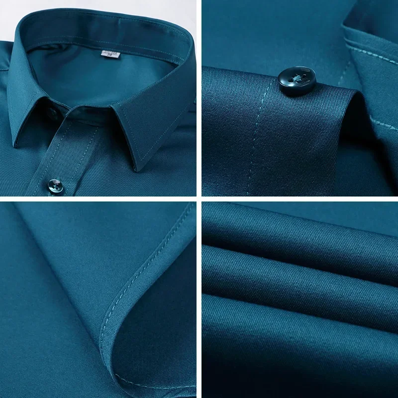Hot-selling all-round elastic non-ironing plain men's short-sleeved shirts elastic business casual men's shirts can be wholesale 6
