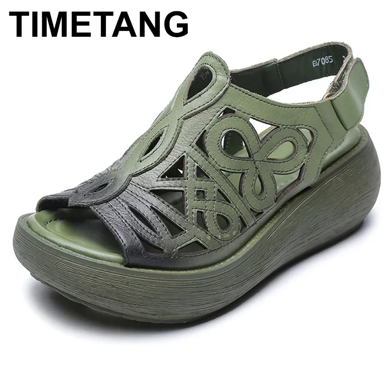 Women Oxford Shoes TIMETANG Spring Summer Genuine Leather Casual Women Flats Thick bottom Breathable