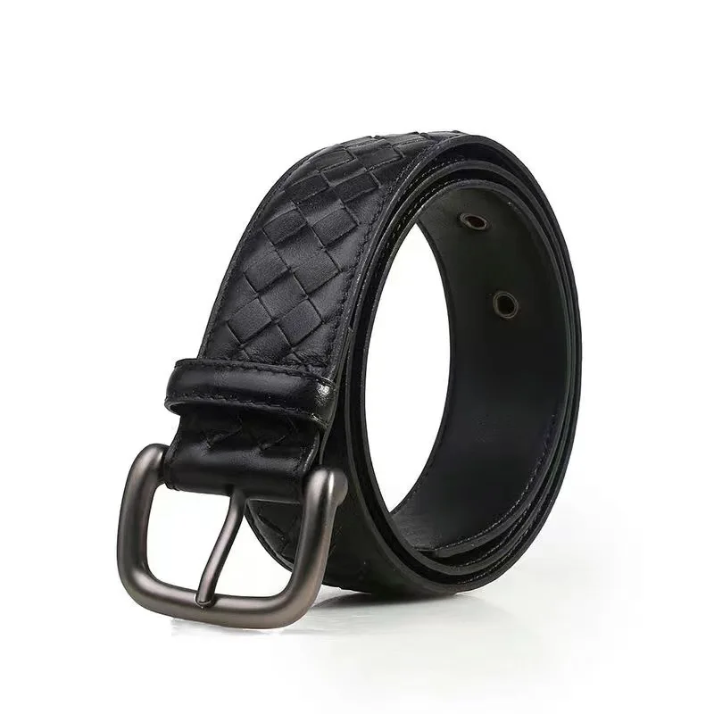 

3.4cm Wide Western Hand Brided Black Coffee Blue Surface Cowhide Leather Pin Buckle Women Belt Fashion Jeans Causal Pants Belt