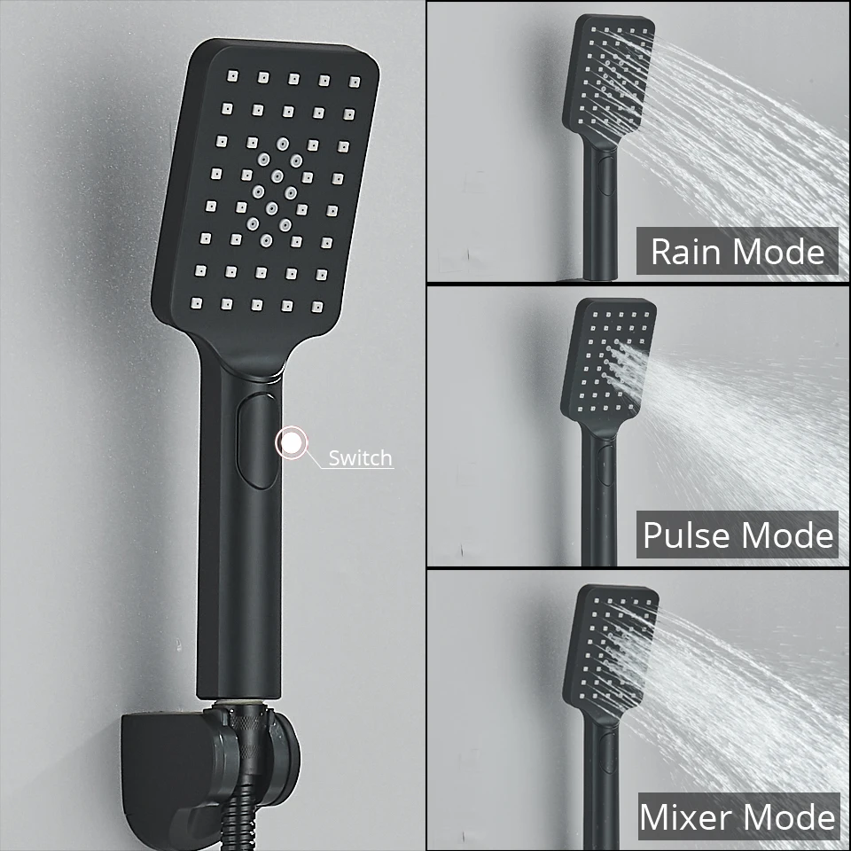 Thermostatic Shower Set Black/Chrome Brass Wall Mounted Bathroom Shower Thermostat Mixer Valve Handle Spray Bathroom Accessories 2
