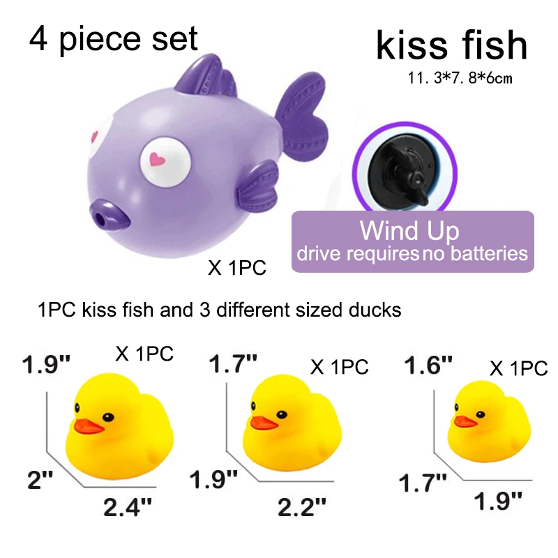 Wind Up kiss fish Baby Bath Toys，Duck Bathtub Toys for Baby Floating Pool Games Water Toys Swimming Bath Toys 6