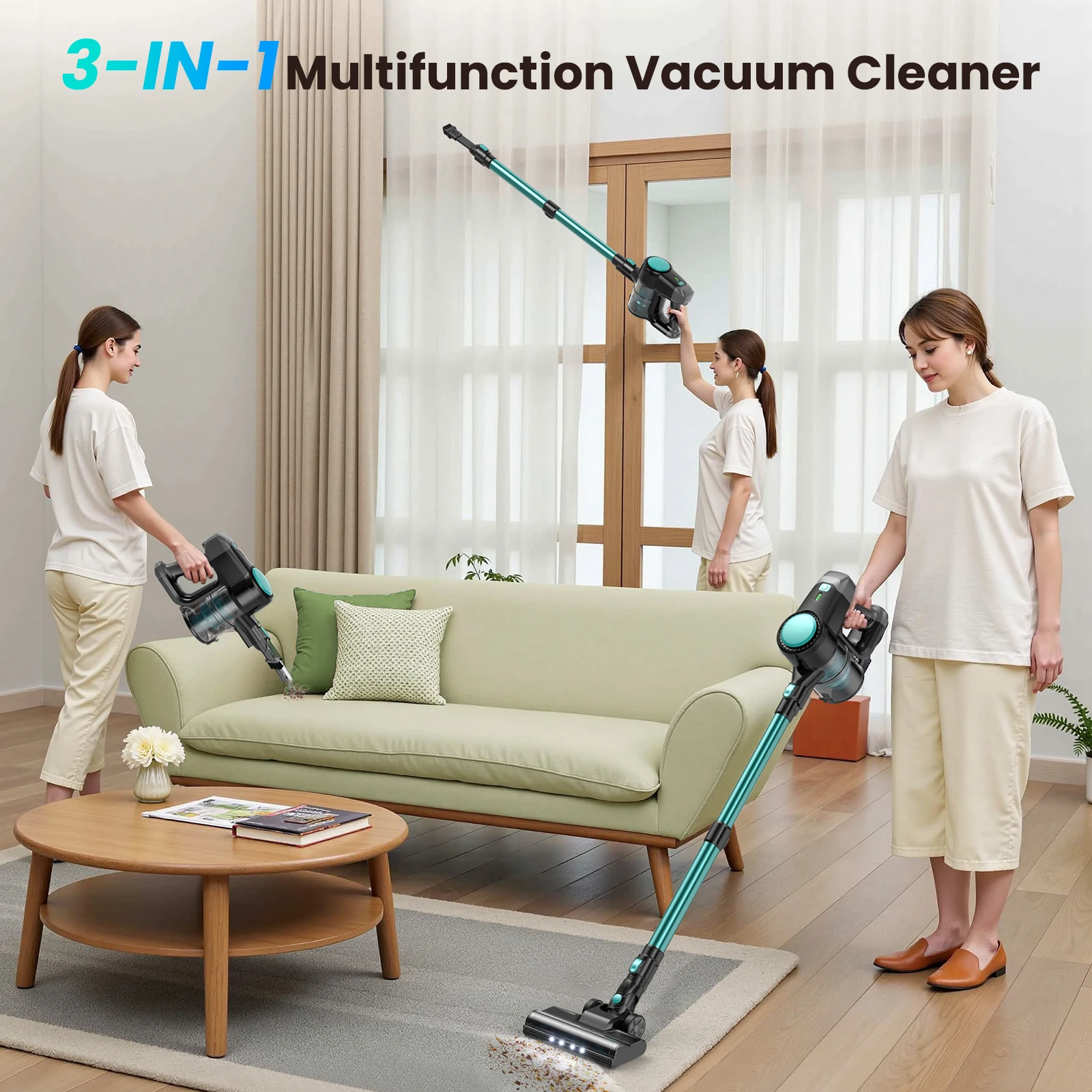 N3T Cordless Stick Vacuum 6 in 1 Handheld Vacuum Cleaner with LED Brush 40 Mins Runtime Self Standing for Pet Hair Hard Floor Carpet 4