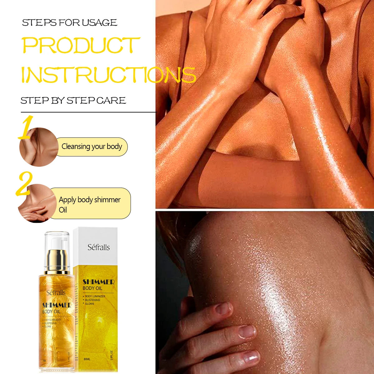 S&eacute;fralls Shimmer Body Oil 80ml*3pcs Lifting Firming Lighten Fine Lines Improve Sagging Skin Dullness Brightening Moisturizing