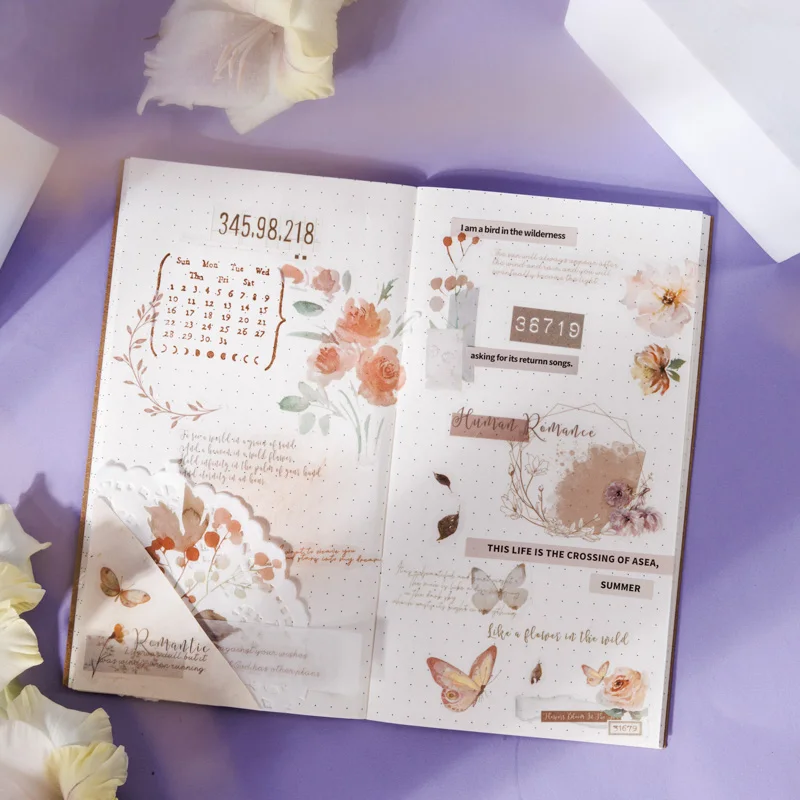 20 Pcs Large size PET Flowers Stickers Book Kit DIY Scrapbooking Supplies Collage Junk Journal Vintage Decor Stationery Supplies