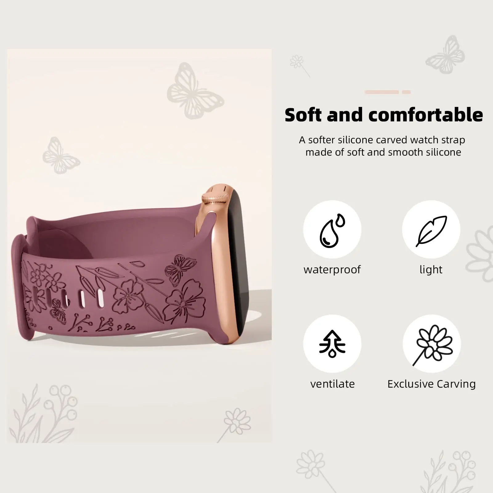 Floral Engraved Strap For Apple Watch Band 40mm 44mm 41mm 49mm 45mm 46mm silicone bracelet iwatch series 10 9 7 3 se 6 8 ultra 2 4 Floral Engraved Strap For Apple Watch Band 40mm 44mm 41mm 49mm 45mm 46mm silicone bracelet iwatch series 10 9 7 3 se 6 8 ultra 2 – Bild 4